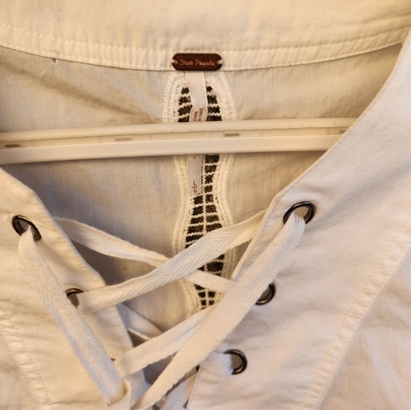 Free‎ People White Lace-Up Embroidered Top - Picture 3 of 3